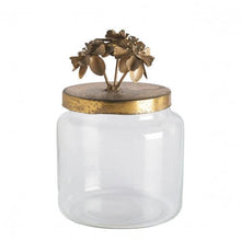 Charger l&#39;image dans la galerie, Bonbonnière florale Idylle en verre et métal doré - Petit modèle
