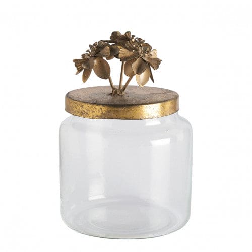 Bonbonnière florale Idylle en verre et métal doré - Petit modèle
